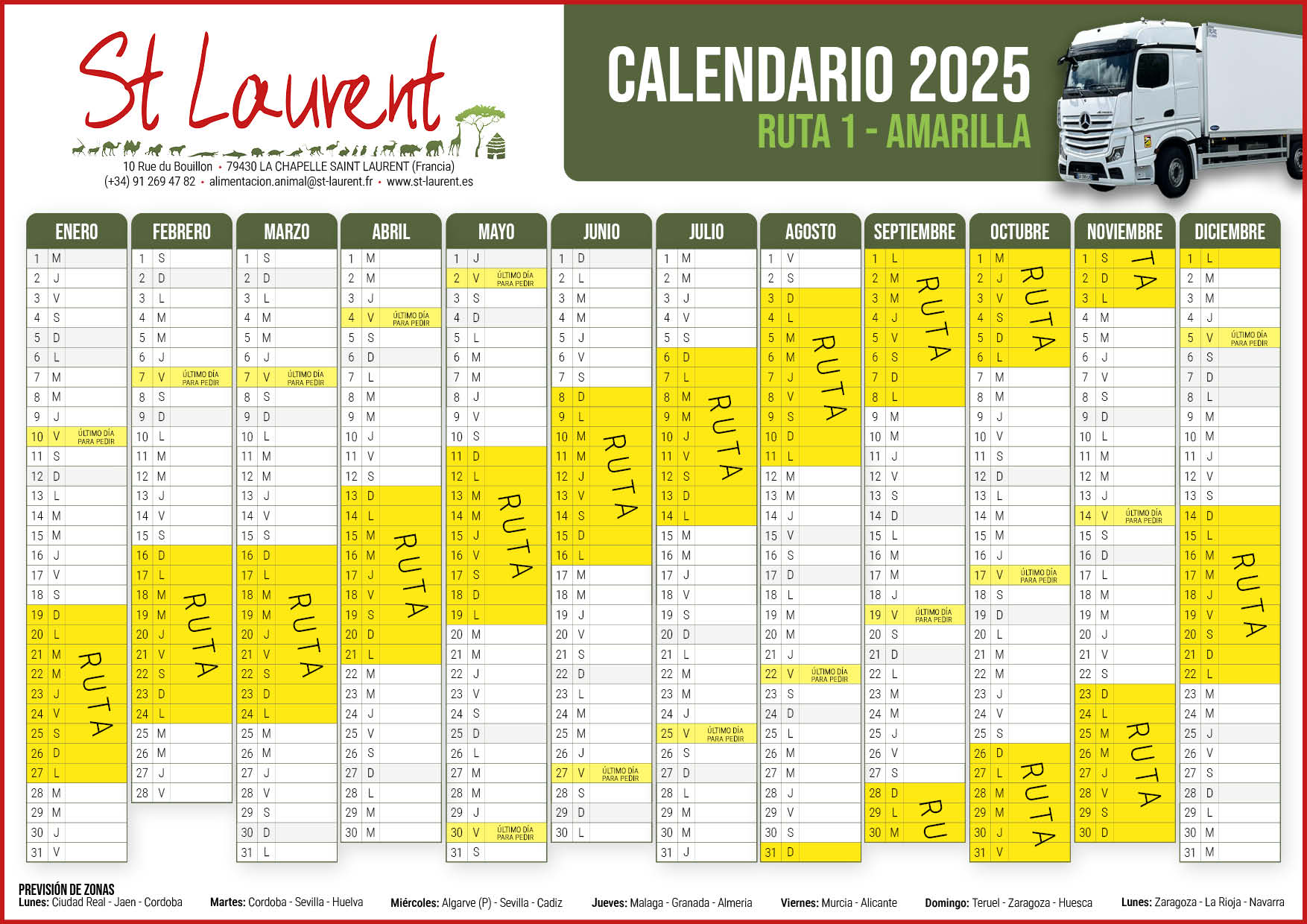 Calendario Ruta Amarilla 2025